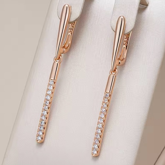 Glossy Long Dangle Gold Bling Earrings - Picture 1 of 6
